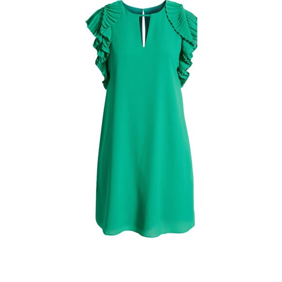 🎄Vince Camuto Emerald Chiffon Dress Pleated Sleeves, Perfect for Holiday Partie - Picture 3 of 3